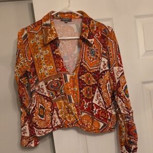 Haute Hippie Orange and Red Patchwork Shirt